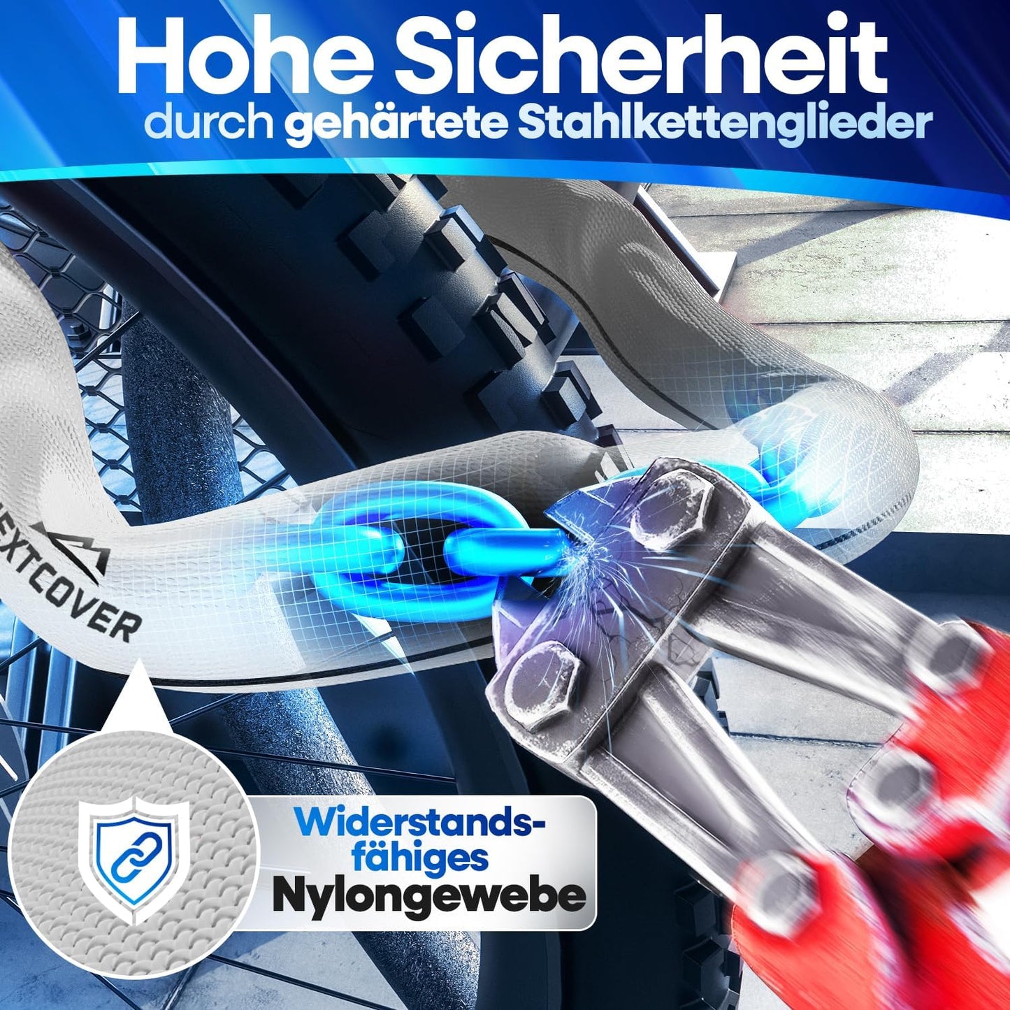 NEXTCOVER® Fietsslot LockOne met combinatiecode I - [SAFESECURE] cijferslot - Zeer Robuust - 90 cm Lang - Reflecterend