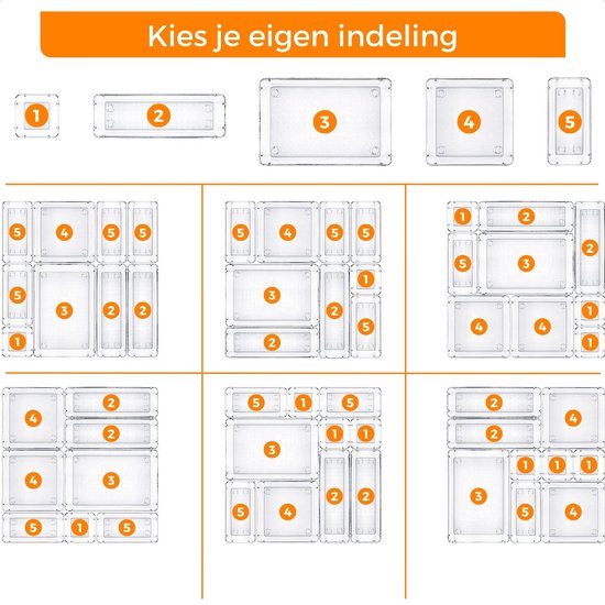 Posity Lade Organizer - 16 Stuks - Organizer Bakjes - Lade Bakjes - Opbergbakjes - Make-up Organizer - Voor Keuken, Badkamer & Bureau - Kunststof - Transparant