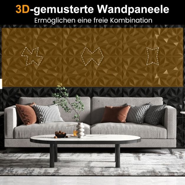 Coast 3D Wandpanelen Diamant – 40 Stuks van 50 x 50 cm – 10 m² – Zwart