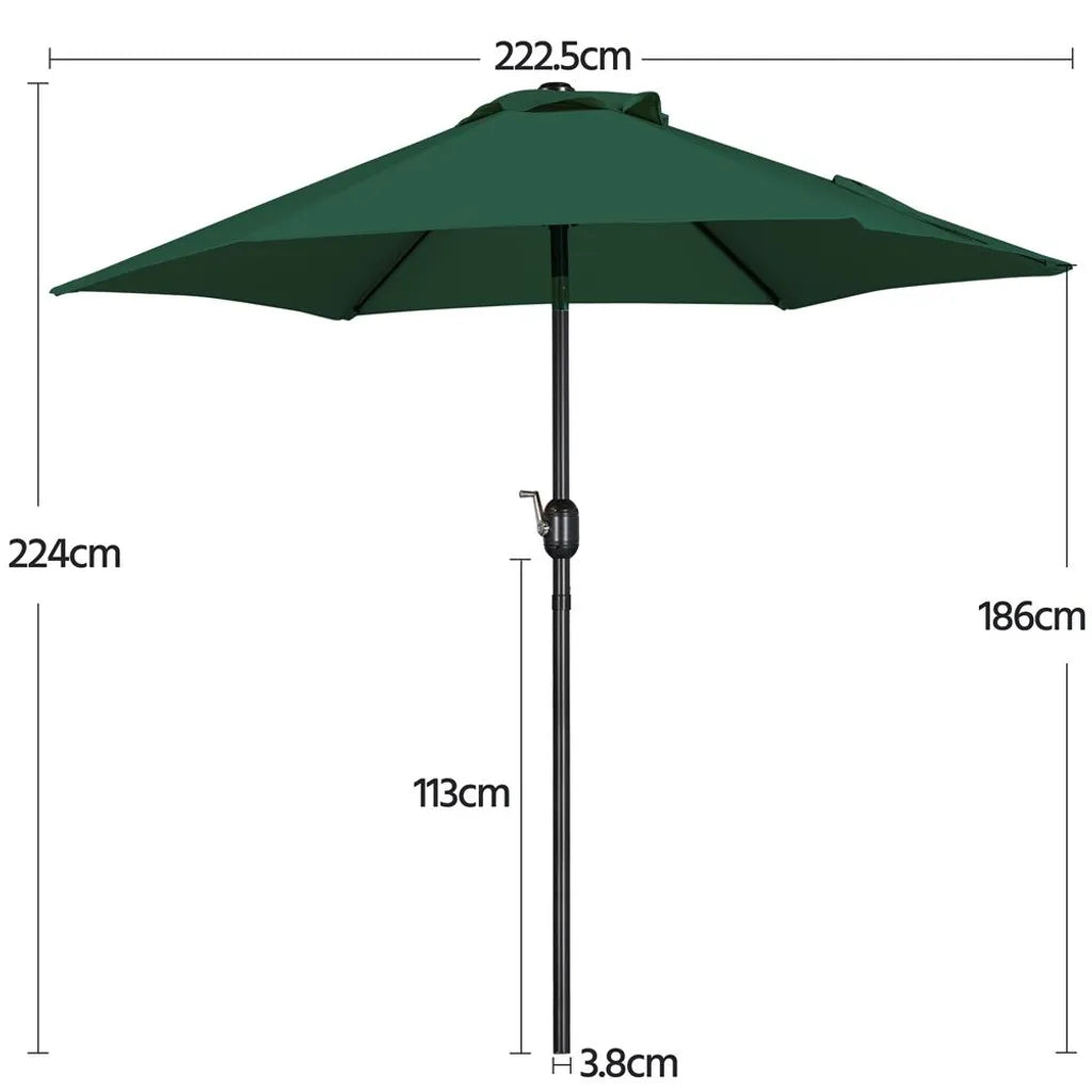 Yaheetech Parasol - Ø230 cm - Kantelbaar - Met Zwengel - Tuinparasol - Donkergroen