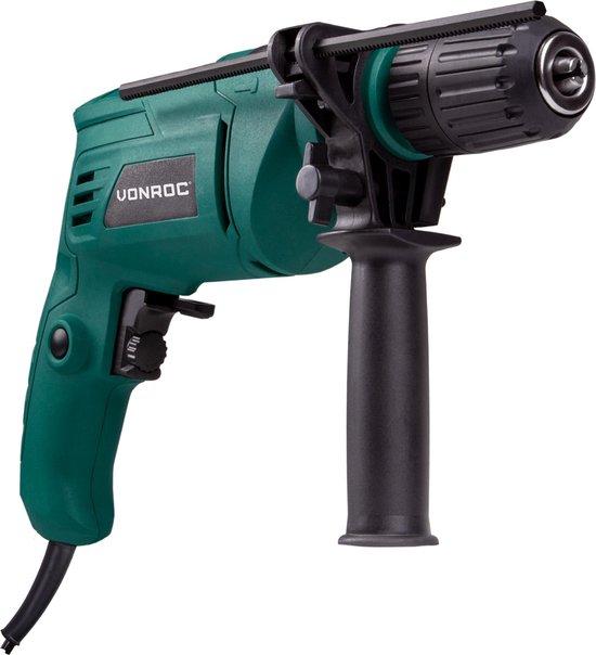 VONROC Klopboormachine – 500W – Snelspanboorkop – Incl. zijhandgreep, diepte aanslag & opbergtas