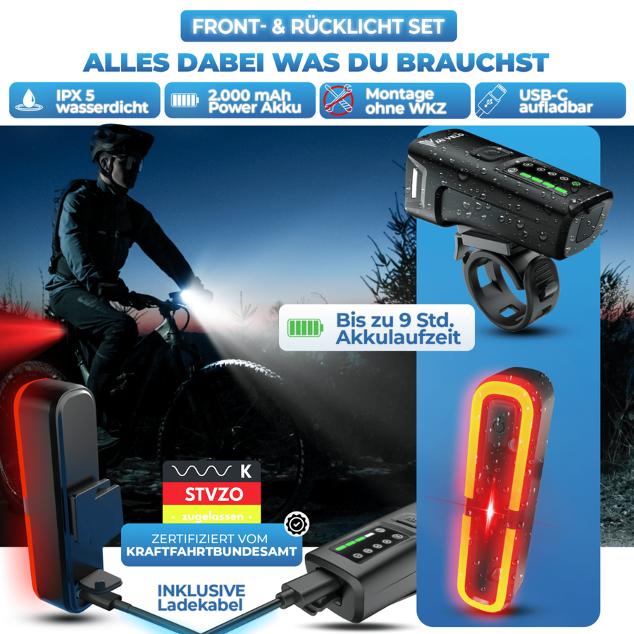 SMART-Ultimate Fietsverlichting Set Zwart - 100 Lux - Remlicht - IPX5