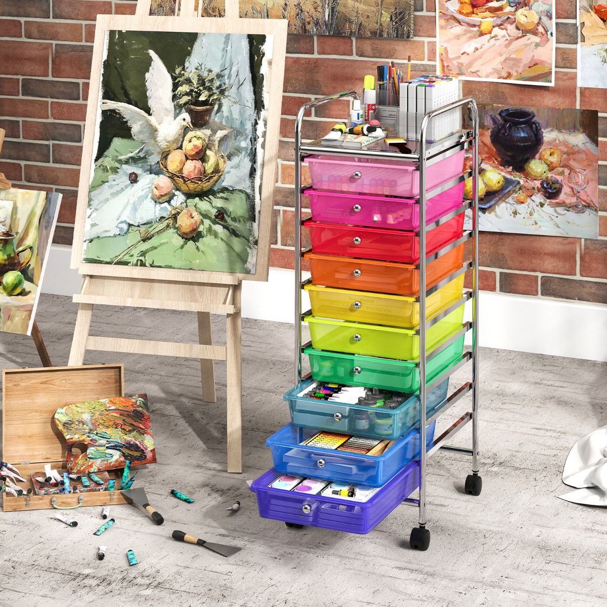 Coast Rolwagen met 10 lades - verchroomd metalen frame - vergrendelbare wielen - multicolor