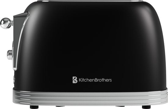 KitchenBrothers Retro Broodrooster - Toaster - 6 Warmteniveaus - 2 Extra Brede Sleuven - 815W - Zwart
