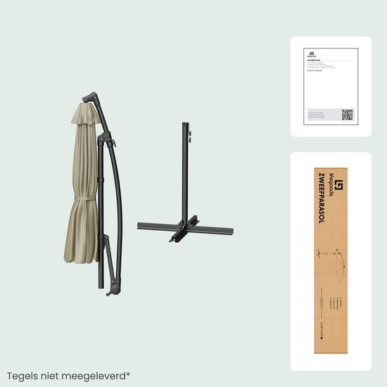 LifeGoods Zweefparasol - Rond Ø300 cm - UPF 50+ en Waterdicht - Tuinparasol - Eenvoudig verstelbaar - Taupe