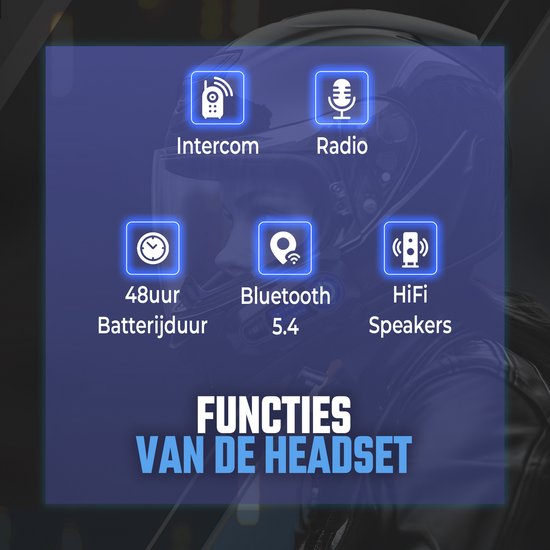Tech Essentials R500 - Motorhelm Headset - Met Bluetooth 5.4 - Intercom - Radio - Harde microfoon - Brommer - Scooter