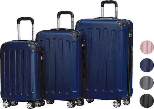 TRVLMORE Kofferset - 3 Delig - Complete Set - 38L Handbagage + 70L en 110L Ruimbagage - Donkerblauw