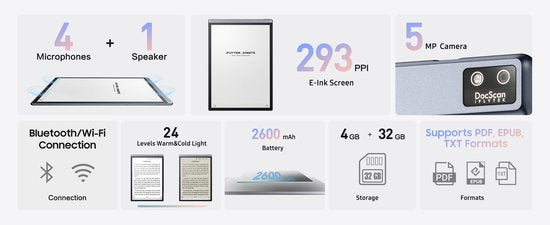 iFLYTEK - AINOTE 2 - Smart E ink Tablet 10.65" - Ultradun Digitaal Notitieboek voor Professionals - AI Transcriptie - Vertaling & Vergaderingsoverzicht - <20 ms Schrijflatentie - 7-Daagse Batterij