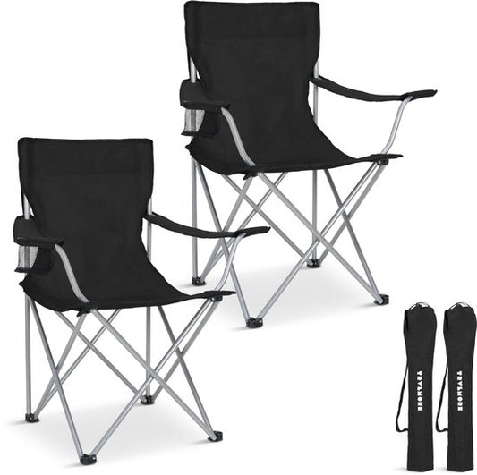 TRVLMORE Campingstoelen - Opvouwbaar - 2-Pack - 120KG Draagvermogen - Incl. Draagtas - Klapstoel - Visstoel - Kampeerstoel - Vouwstoel - Zwart