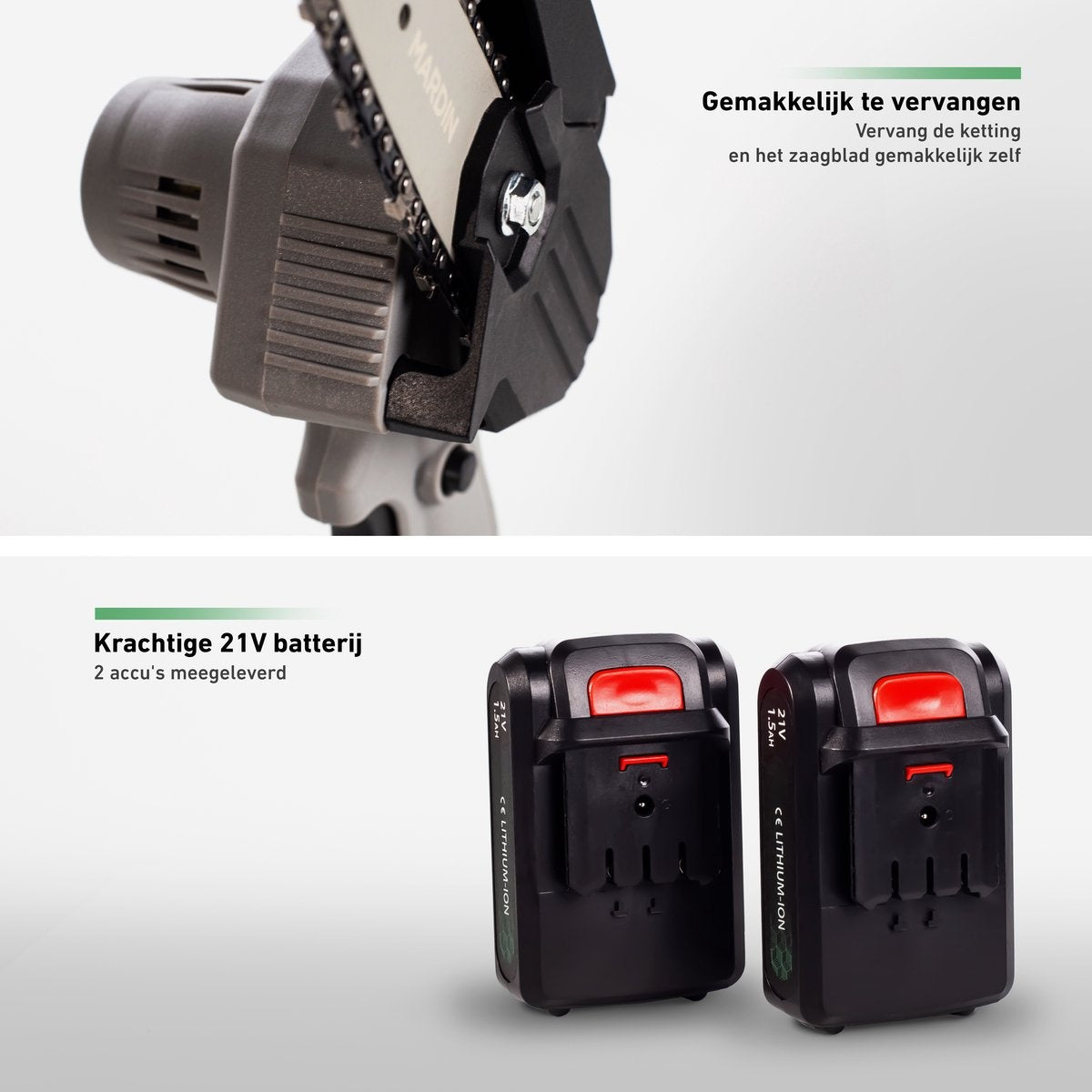 Mardin Mini Kettingzaag – Snoeizaag – 2 Accu’s – Incl. Koffer - Grijs