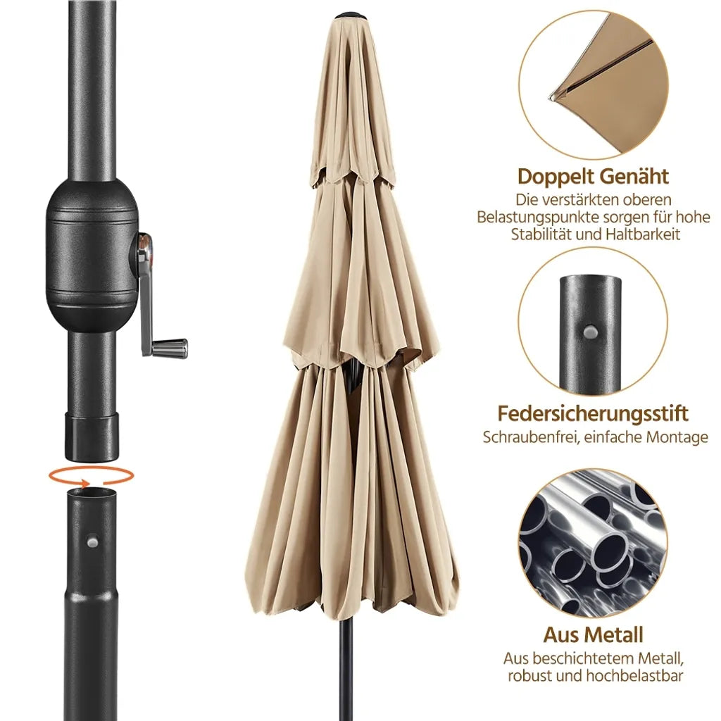 Yaheetech 3-laags Kantelbare Parasol Ø324 cm, Lichtbruin