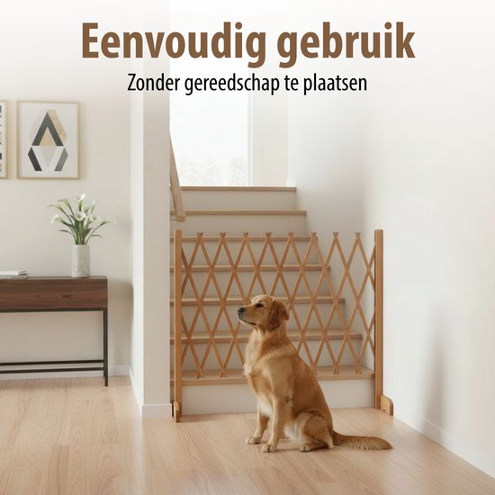 maxxpro Uitschuifbaar Hondenhek - Veiligheidshekje Uittrekbaar tot 117cm - voor Trap of Deuropening - Traphekje zonder Boren - Hondenrek Binnen en Buiten - Hout