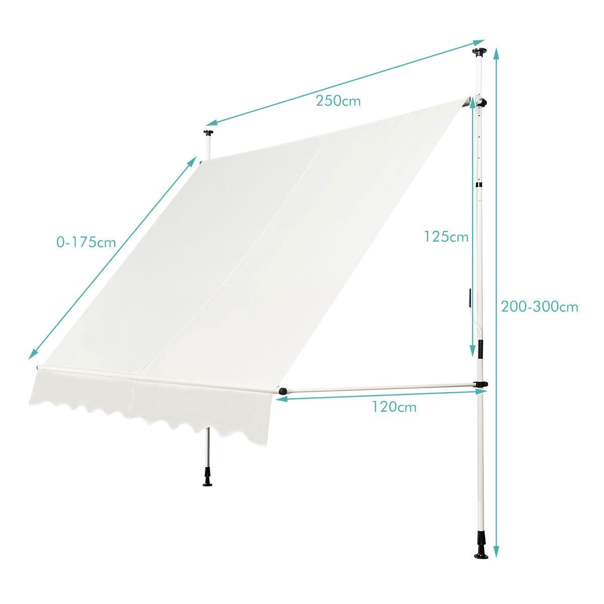 Coast Uitbreidbare luifel - Zonnescherm met handmatige crankhoogte - verstelbaar - 250 x 120 cm beige