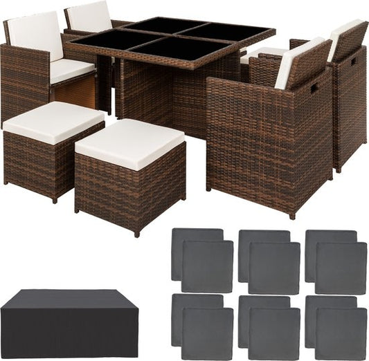 tectake - Wicker tuinset zitgroep Manhatten - incl. beschermhoes - zwart/bruin- 403845