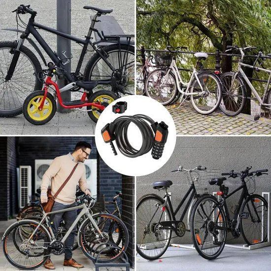 Garpex® Fietsslot Cijferslot - Cijfer Slot Fiets of Electrische Step - Kabelslot Hangslot - Zwart met Beugelbevestiging