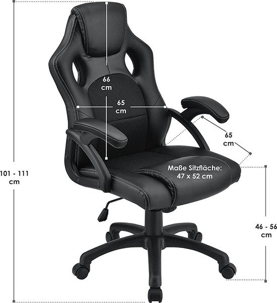 Juskys Montreal Gaming/Bureaustoel – Ergonomisch – Verstelbare Zithoogte – Zwart – Voor Kinderen en Thuiskantoor