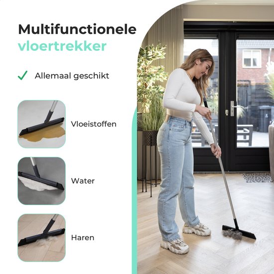 CLEANLY Vloertrekker met Steel 130 cm - Vloerwisser Badkamer en Trekker Douche - Douchewisser - Watertrekker - Breedte 34 cm - Zwart, Grijs