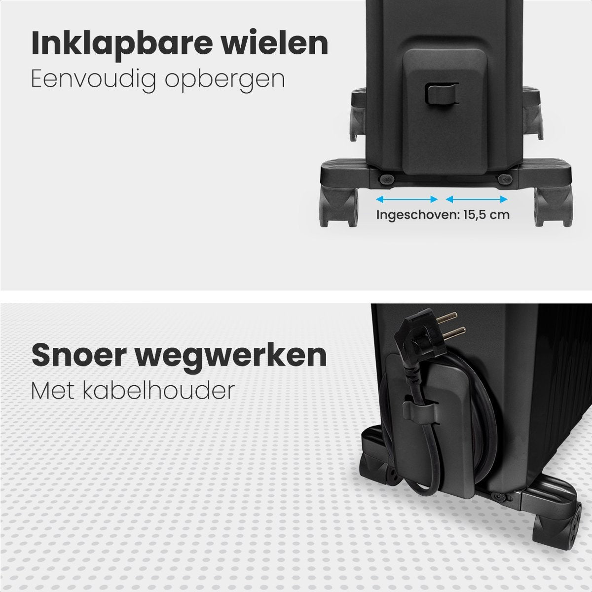 Auronic Elektrische Kachel – Olieradiator Met Thermostaat En Timer – 2000W – Compact En Mobiel – 47,5 x 26 x 67 cm – Zwart
