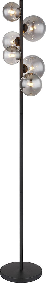 Globo Riha Vloerlamp - Zwart Metaal met Rookglas - 155 cm - 6xG9 LED