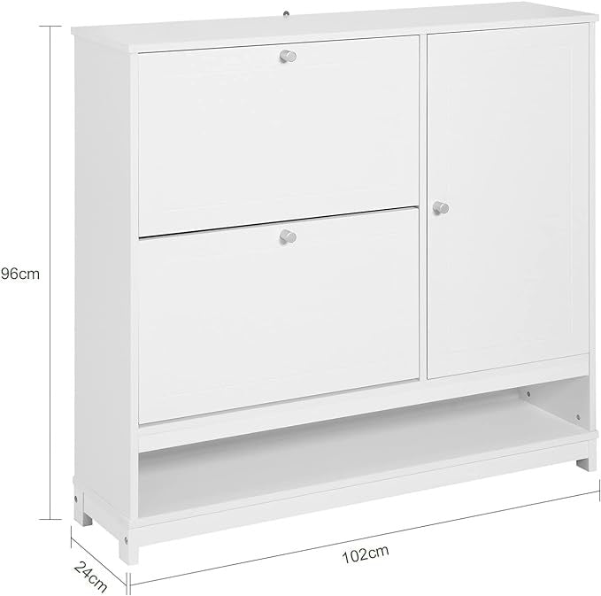 SoBuy FSR114-W Schoenenrek met 2 kleppen, 1 open vak en 1 deur schoenenkast smal schoenenrek wit BHT ca.: 102x96x24cm