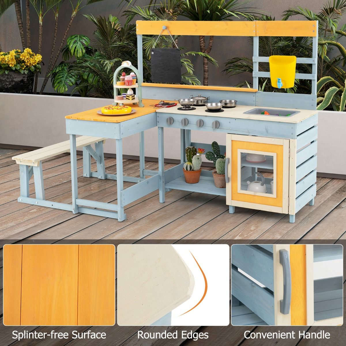 Coast Speelkeuken voor kinderen - 2-in-1 speelkeuken en eethoek - met opbergruimte en accessoires - grijs - 150 x 71 x 99 cm