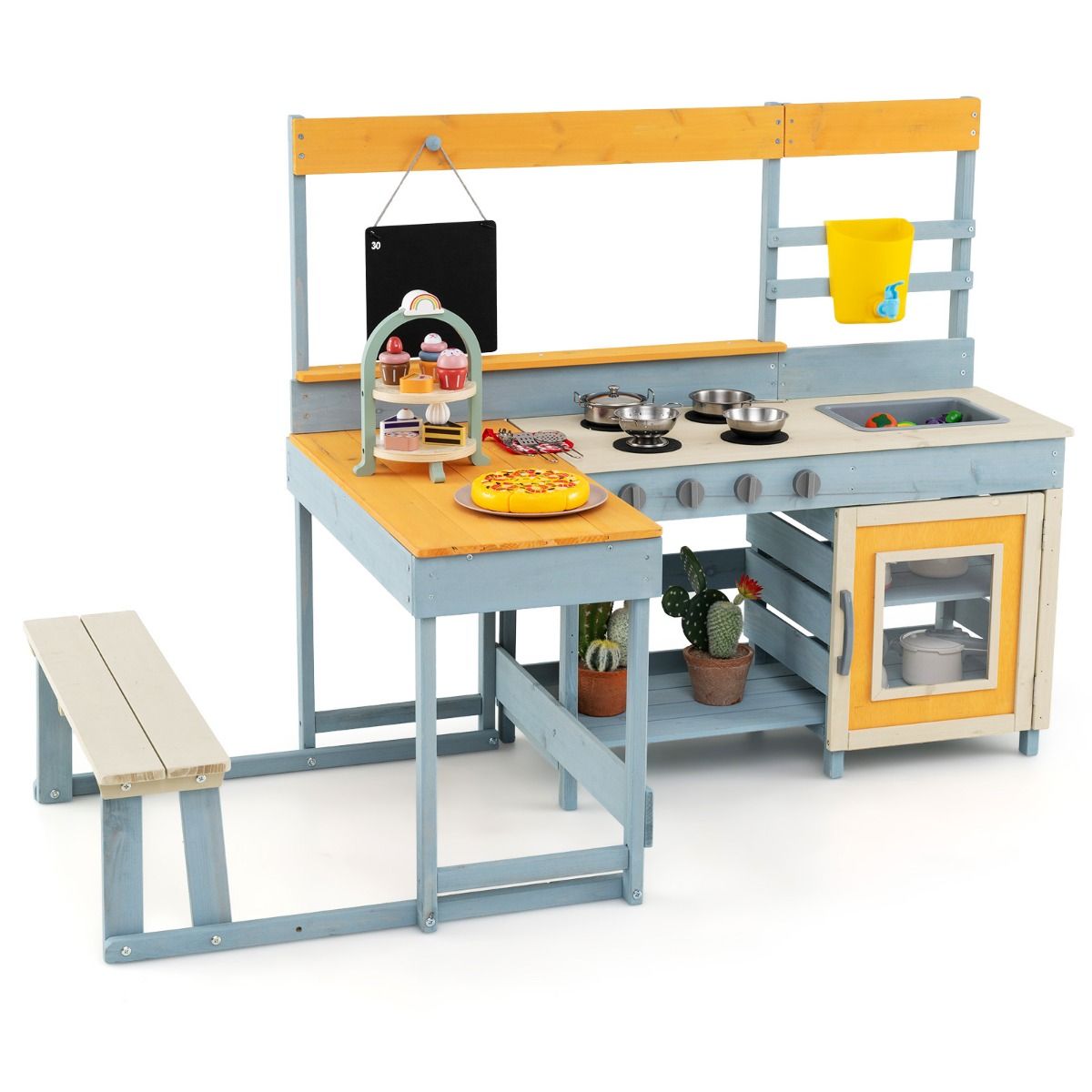 Coast Speelkeuken voor kinderen - 2-in-1 speelkeuken en eethoek - met opbergruimte en accessoires - grijs - 150 x 71 x 99 cm