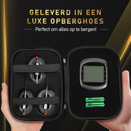 MostEssential PRO-3 Digitale Vleesthermometer - BBQ Thermometer - Draadloos met App - Bluetooth 5.0 - 100M Bereik - Inclusief 3 Meetsondes & Luxe Opberghoes