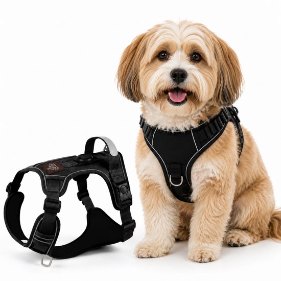 By Cee Cee Hondentuigje Hondenharnas - Anti Trek Tuig - Y Tuig Hond – Reflecterend Honden Tuigje – Zwart – Maat S