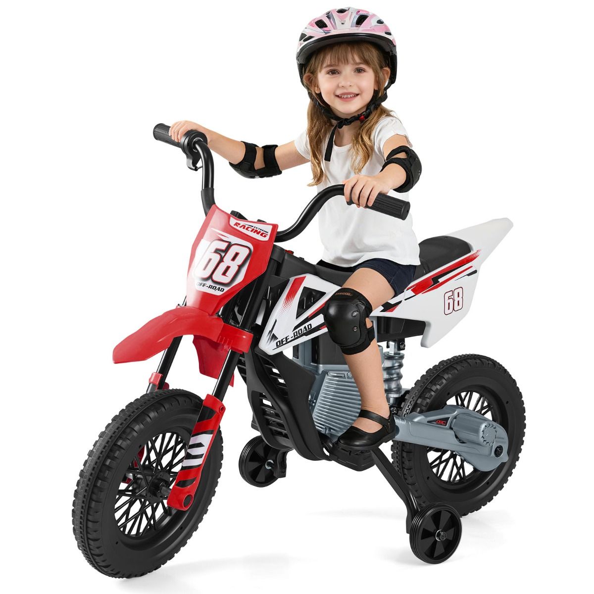 Coast Elektrische Kindermotorfiets - muziek en Bluetooth - zijwieltjes - rood