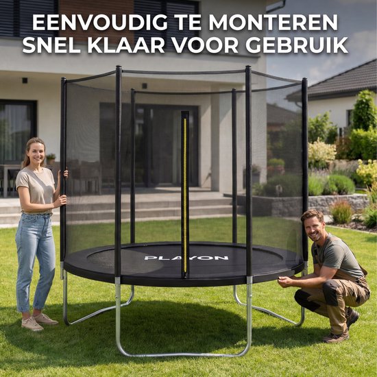 Playon Trampoline - Trampoline met Veiligheidsnet - Kinder trampoline - Ø183 cm – Inclusief randbescherming – Water en UV bestendig - Zwart