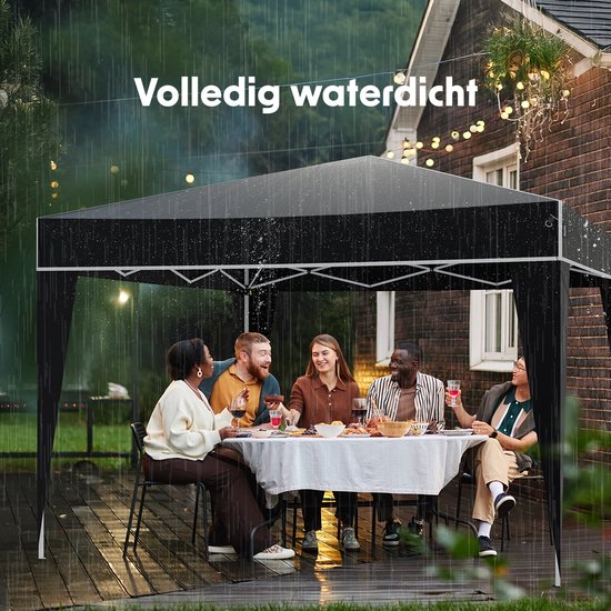 LifeGoods Partytent - Paviljoen - Easy Up - Opvouwbaar - Waterdicht - Met Draagtas - 300 x 300 cm – Zwart