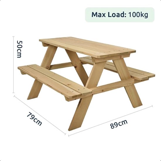 Relaxwonen - Houten picknicktafel voor kinderen - stevig, milieuvriendelijk dennenhout