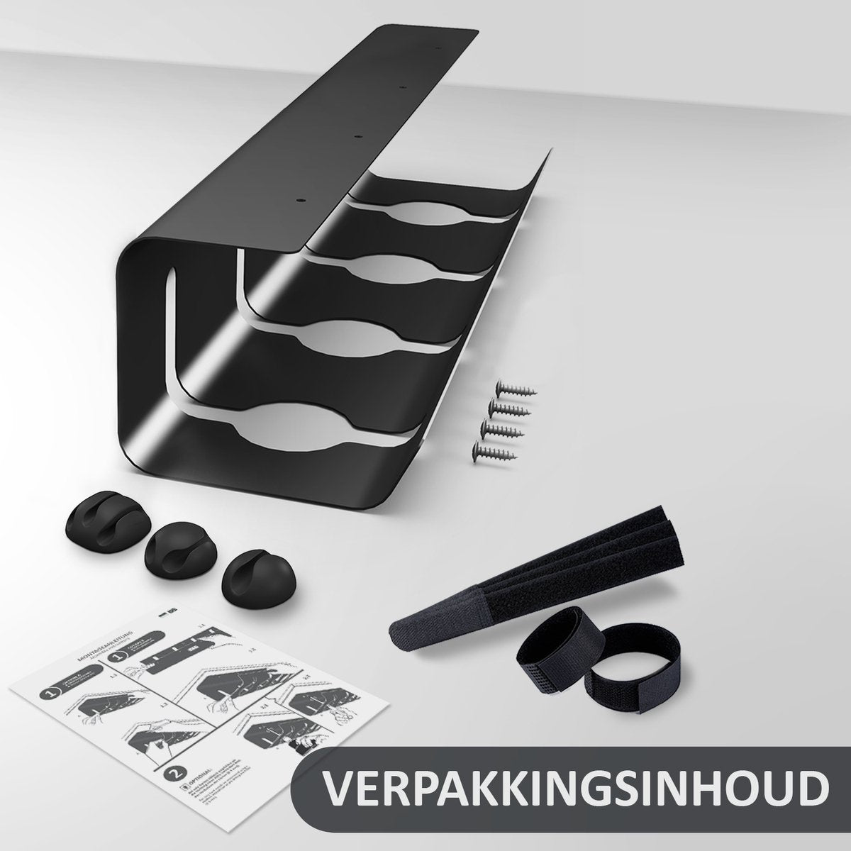 Stilemo Kabelgoot Bureau - Kabelbeheer - Kabelhouder 43 CM - Kabelorganizer Onder Bureau - Diverse Bevestigingsopties - 5 KG Draagvermogen - Zwart