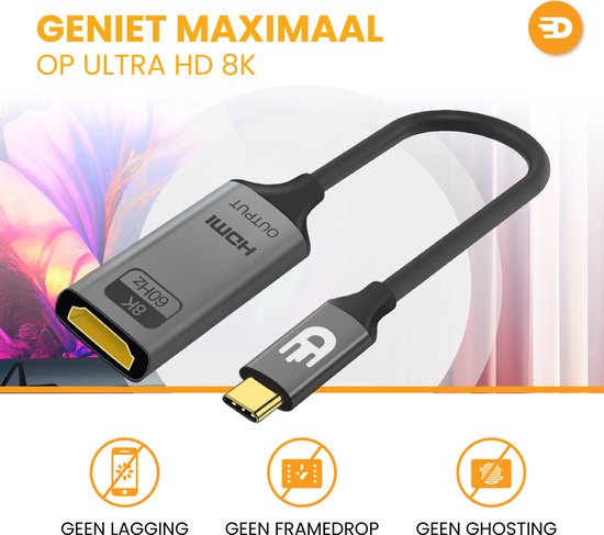 Drivv. USB C naar HDMI Adapter - Ondersteunt 8K 60Hz - Type C naar HDMI - Thunderbolt 3 - Grijs