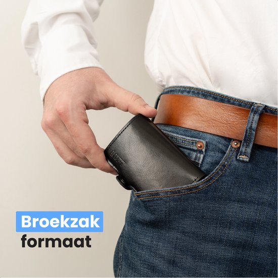 LUFT Pasjeshouder voor 10 pasjes Leer - Veilig - Uitschuifbaar - RFID bescherming - Kaart - Portemonnee - Aluminium - Heren - Voor mannen en vrouwen - Pasjes houders - Zwart