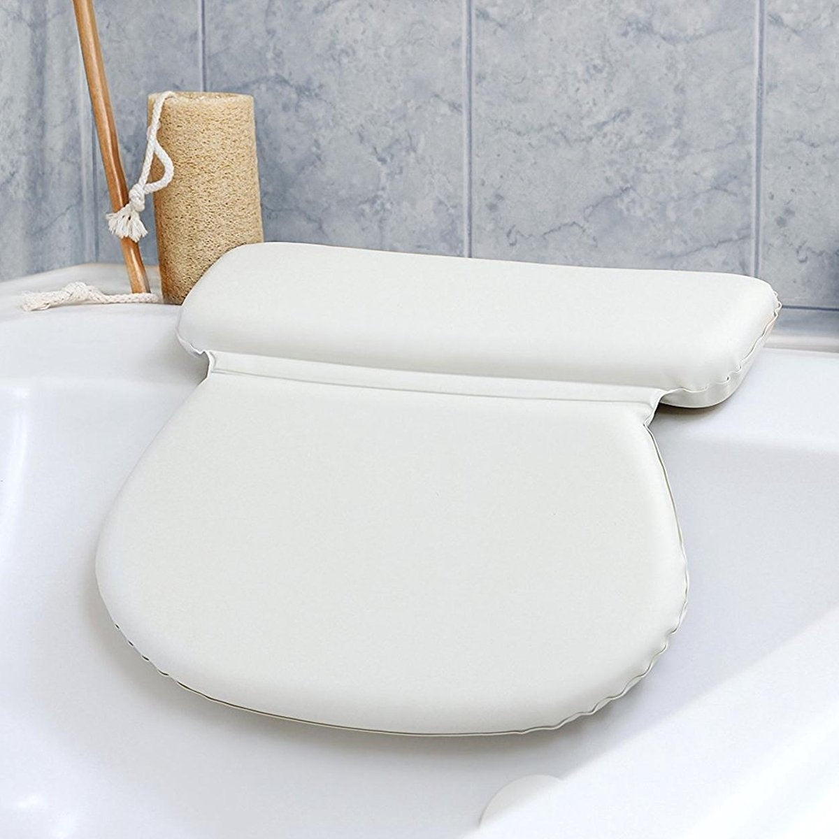 LifeGoods Badkussen - met Anti Slip Zuignappen - voor in Bad en Jacuzzi - Wit