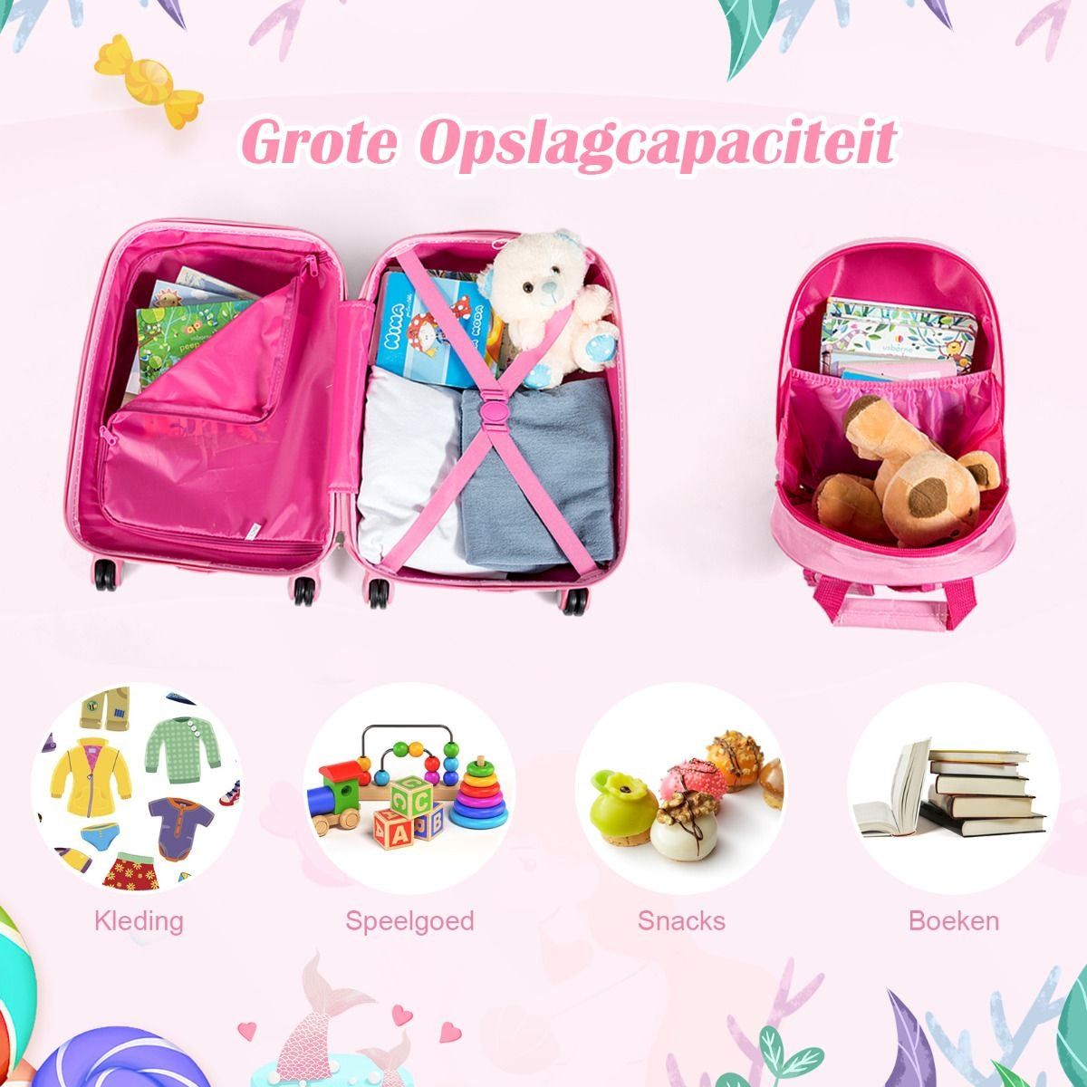 Coast Kinderkofferset 2-delig Kindertrolley + Rugzak Zalmroze