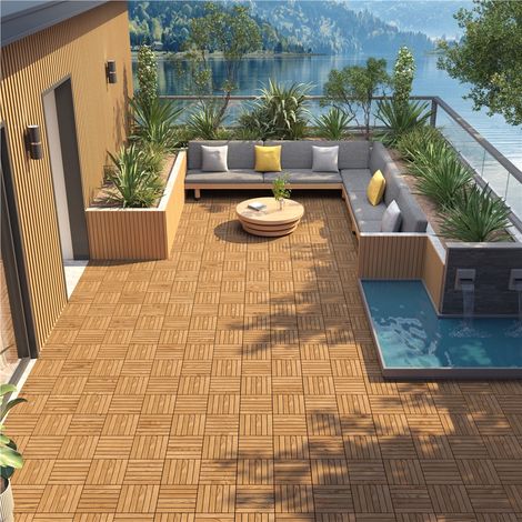 Yaheetech Terrastegels Acaciahout Set van 10 - 31 x 31 cm - Kliktegels voor Tuin, Balkon en Terras