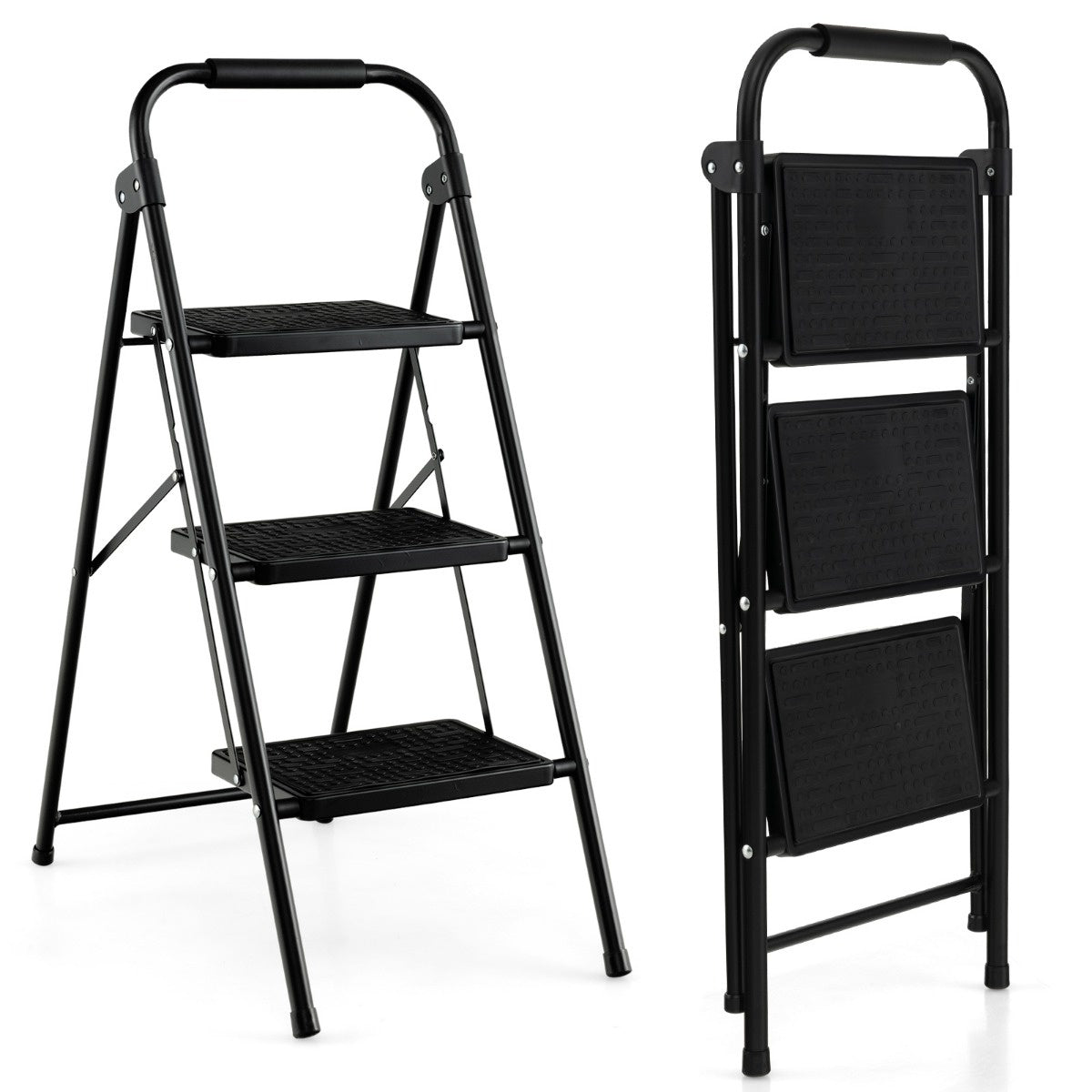 Coast Step Ladder met 3 niveaus opvouwbare klimhulp met niet -slip stappen 64 x 39 x 90 cm zwart