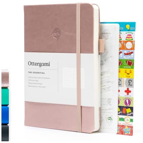 Ottergami Set van 2 Bullet Journal met stippen, A5 Notitieboek + Scrapbooking Sticker