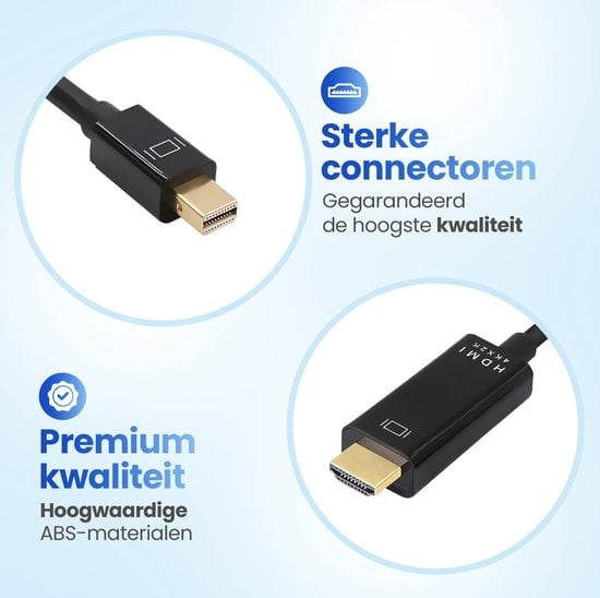 Garpex® Mini DisplayPort naar HDMI Kabel - Mini DP naar HDMI Kabel - HDMI Kabel - 4K 30Hz Ultra HD - Zwart - 1.8 meter