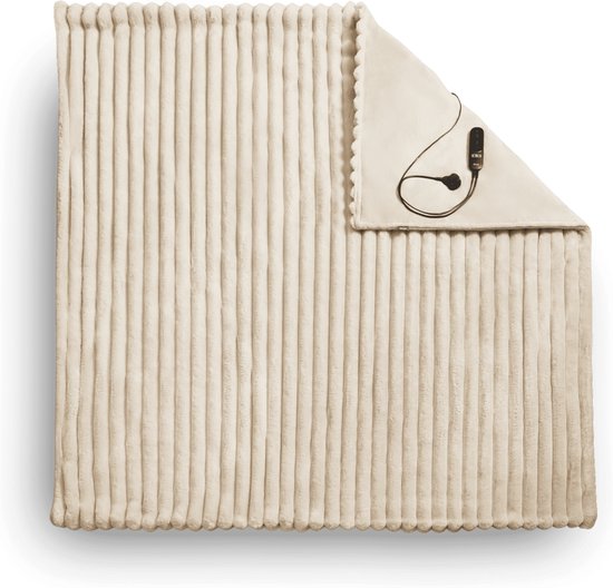 Duux Yentl Gestreept Elektrisch Warmtedeken 200x200 cm – 9 standen – Beige