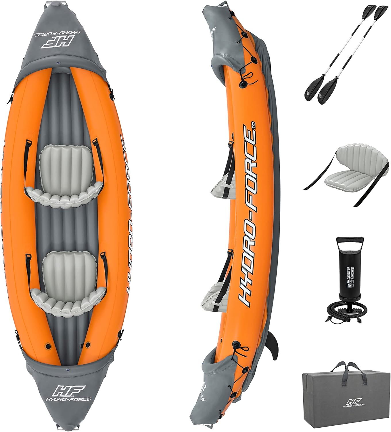 Hydro-Force Rapid - Opblaasbare Kajak voor 2 Personen - met Zittingen - Rugleuning - Peddels - Handpomp - en Draagtas - Oranje