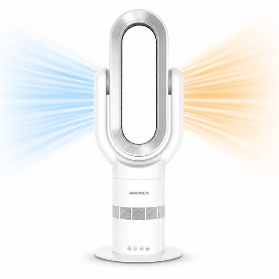 Aironex Swing Bladloze Ventilator met Verwarming – Ventilatorkachel – 2-in-1 Koelen & Verwarmen – 10 Standen – 71° Oscillatie – Afstandsbediening – Wit