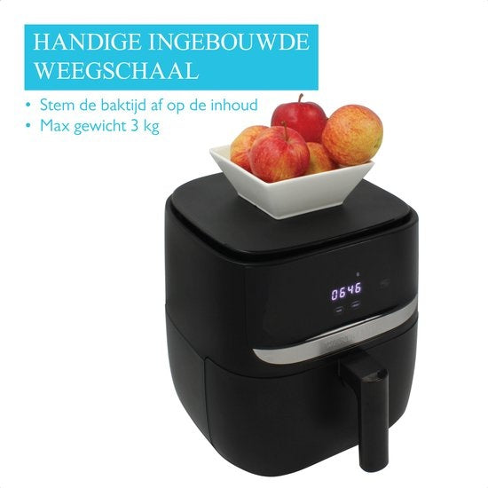 Wartmann WM 2203AF, Keramische Airfryer / heteluchtfriteuse, 5,7 liter, weegschaalfunctie, PFAS-vrij, zwart