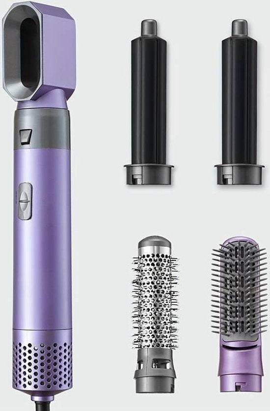 Fuegobird Föhnborstel 5in1 -Föhnen/Krullen/Steil Maken/Styling - Roterend met 2 draairichtingen - 1000w - Paars