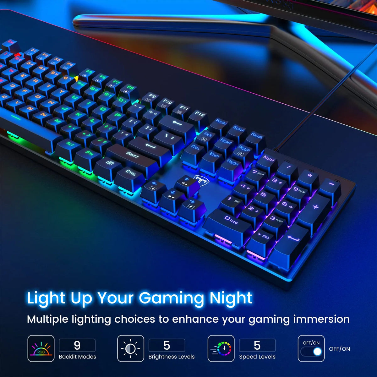 ET Mechanisch Toetsenbord USB Bedraad - 104 Toetsen - Blauwe Switch, RGB, Anti-Ghosting