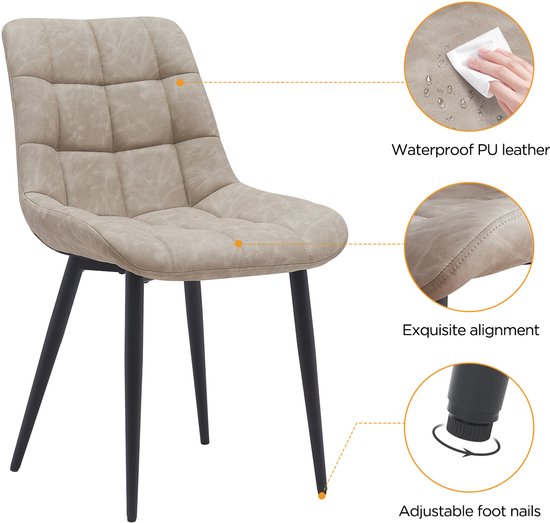 VVD eetkamerstoel - beige - zwart - metalen frame - industrieel - set van 2