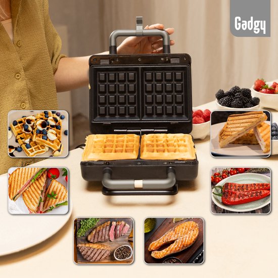 Gadgy Premium Tosti Apparaat voor 2 Tosti's – Zwart - 3-in-1 Grill, Tosti- & Wafelmaker - Verwisselbare Platen - 600W - Extra Krachtig - 2x Brusselse Wafel - Croque Monsieur
