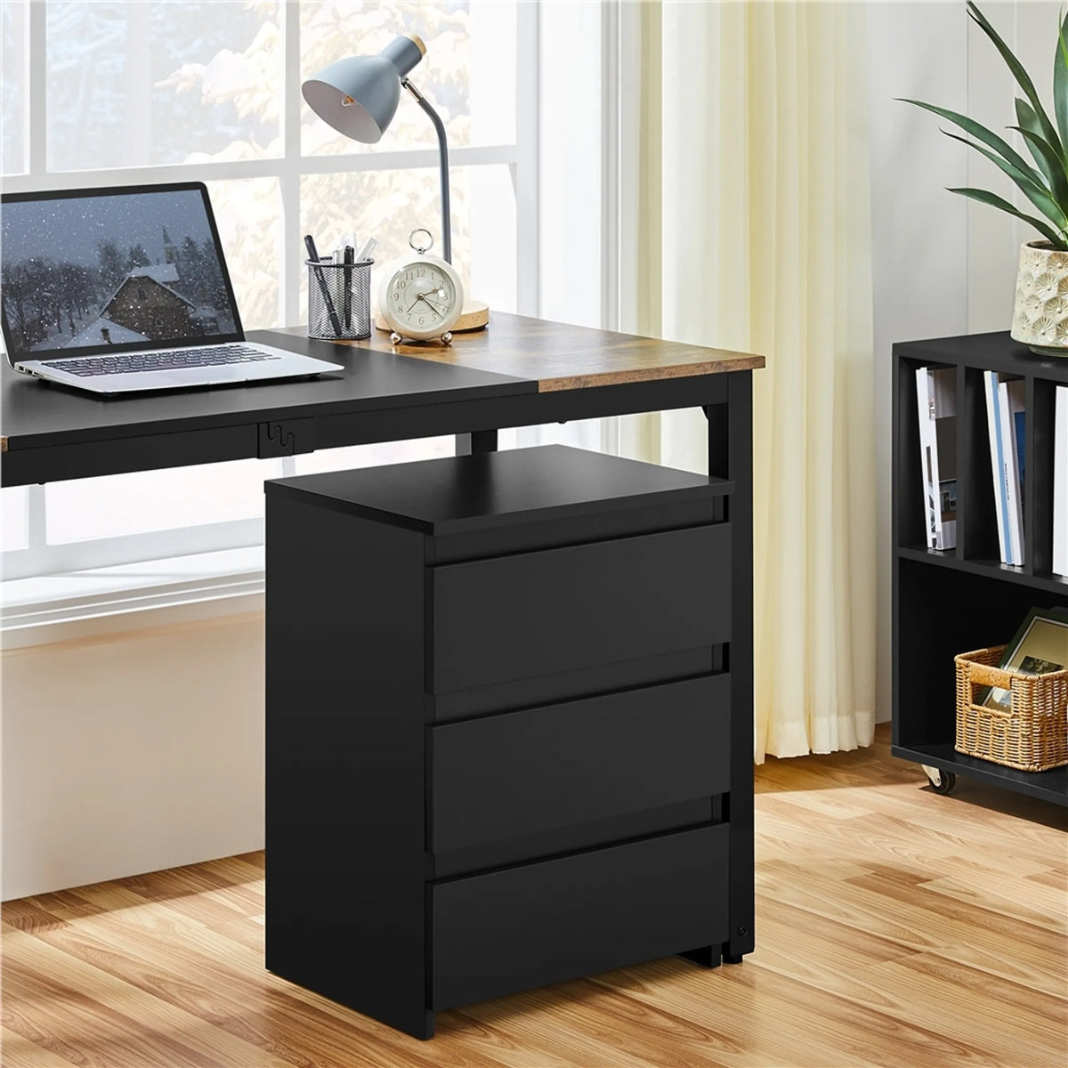 Yaheetech Stijlvol Nachtkastje met 3 Schuifladen 45,5x35,5x60,5 cm – Strak Zwart – MDF